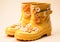 Women\\\'s fashion flowery yellow rain boots. Super detailed. Winter time. AI generated