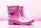 Women\\\'s fashion pink rain boots. Super detailed. Winter time. AI generated