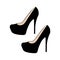 Women`s fashionable black decorative high-heeled shoes. Sketch design is suitable for icons