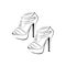 Women`s fashionable decorative high-heeled sandals. Open shoes. Sketch design is suitable for icons