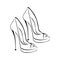 Women`s fashionable decorative high-heeled shoes. A pair of open toe shoes. Sketch design suitable for icons, shoe stores