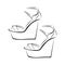 Women`s fashionable decorative sandals on a high platform. Open shoes. Sketch design is suitable for icons
