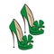 Women`s fashionable green high-heeled shoes with a bow. Shoes with an open toe. Design suitable for icons