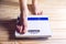 Women\'s feet are on mechanical scales for weight control