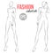 Women`s figure sketch. Different poses. Template for drawing for designers of clothes. Vector outline girl model template for fash