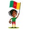 Women`s football, female player for Cameroon, cartoon woman holding Cameroonian flag wearing green shirt and red shorts