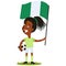 Women`s football, female player for Nigeria, cartoon woman holding Nigerian flag wearing green shirt and white shorts