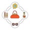 Women`s handbag contents color icons set