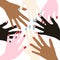 Women`s hands with painted nails. Racial diversity. One-color manicure.