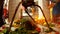 women`s hands pour water on shivlinga among flowers leaves and lights touch it do puja ritual of warship ancient hindu temple Rish