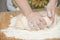 Women\'s hands prepairing fresh yeast dough