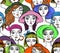 Women`s heads in colored hats and scarves