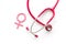 Women`s Health issues. Medical concept with Venus sign and stethoscope on white background top-down