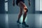 Women\\\'s leg and knee pain after a workout at the gym. Treatment of joints and leg injuries. AI Generation