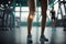 Women\\\'s leg and knee pain after a workout at the gym. Treatment of joints and leg injuries. AI Generation