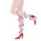 Women`s legs in high heel shoes. The concept of pain and fatigue in the legs, vein disease