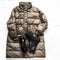 Women`s lightweight demi season down jacket and black leather boots on a light background, top view