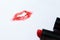 Women`s lip print and red lipstick