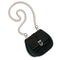 Women`s mini handbag, clutch, with a long chain handle. Black colour.