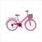 Women`s pink bicycle with a basket for city travel. Bike for travel. Hobby. Flat style Vector Illustration