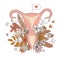 Women`s reproductive system uterus with floral flowers pattern