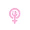 Women`s rights symbol, female fist with a cross in a circle sign, vector logotype template.