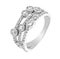 Women`s ring of an original form in white gold with many small and large diamonds, isolated on a white background.