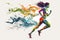 Women\\\'s running silhouette on watercolor background