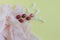 women\\\'s scarf for Easter service with a sprig of flowers and painted Easter eggs on a yellow background