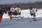 Women`s teams compete in a Pond Hockey Festival in Rangeley.