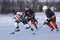 Women`s teams compete in a Pond Hockey Festival in Rangeley.