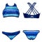 Women`s Two-Piece blue Swimwear isolated on white background. front and back side view