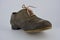 Women`s unusual gray brown shoes, shoes from genuine leather in the English style.