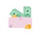 Women`s wallet of pink color with money.