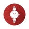 Women`s wristwatch flat design long shadow icon