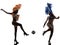 Women samba dancer playing soccer silhouette