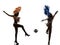 Women samba dancer playing soccer silhouette