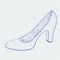 Women shoe. Hand drawn sketch. Blue icon on notebook sheet background