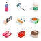 Women shop icons set, isometric style