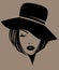 Women short hair with a hat, logo women face on brown background