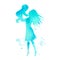 Women silhouette and little child with watercolor cyan texture