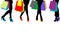 Women silhouettes legs with high heels and shopping bags and pla