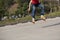 Women skateboarder sakteboarding on parking lot