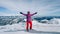 Women skier finding the best track. Skier looking down to the valley. Waiting for right moment. Best choice. Chopok, Low Tatras,