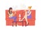 Women smoking hookah sitting on red sofa flat style, vector illustration