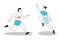 Women sport poses. Running and jumping active girl in sport uniform, dancing athletic lady, training position, young