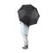 Women stand backwards with black blank umbrella mock up isolated