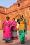 Women standing in the courtyard of Jahangiri Mahal in Agra Fort, Uttar Pradesh, India