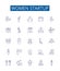 Women startup line icons signs set. Design collection of Female, Entrepreneur, Venture, Company, Business, Innovate