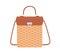 Women summer basket bag with leather flap, handle and shoulder strap. Female wicker handbag from cane. Modern fashion